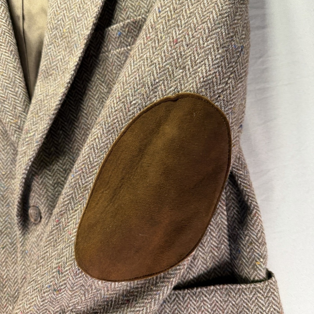 Vintage Herringbone Tweed Wool Blazer Mens 42 Brown Sport Coat Jacket Proffesor - Picture 6 of 13